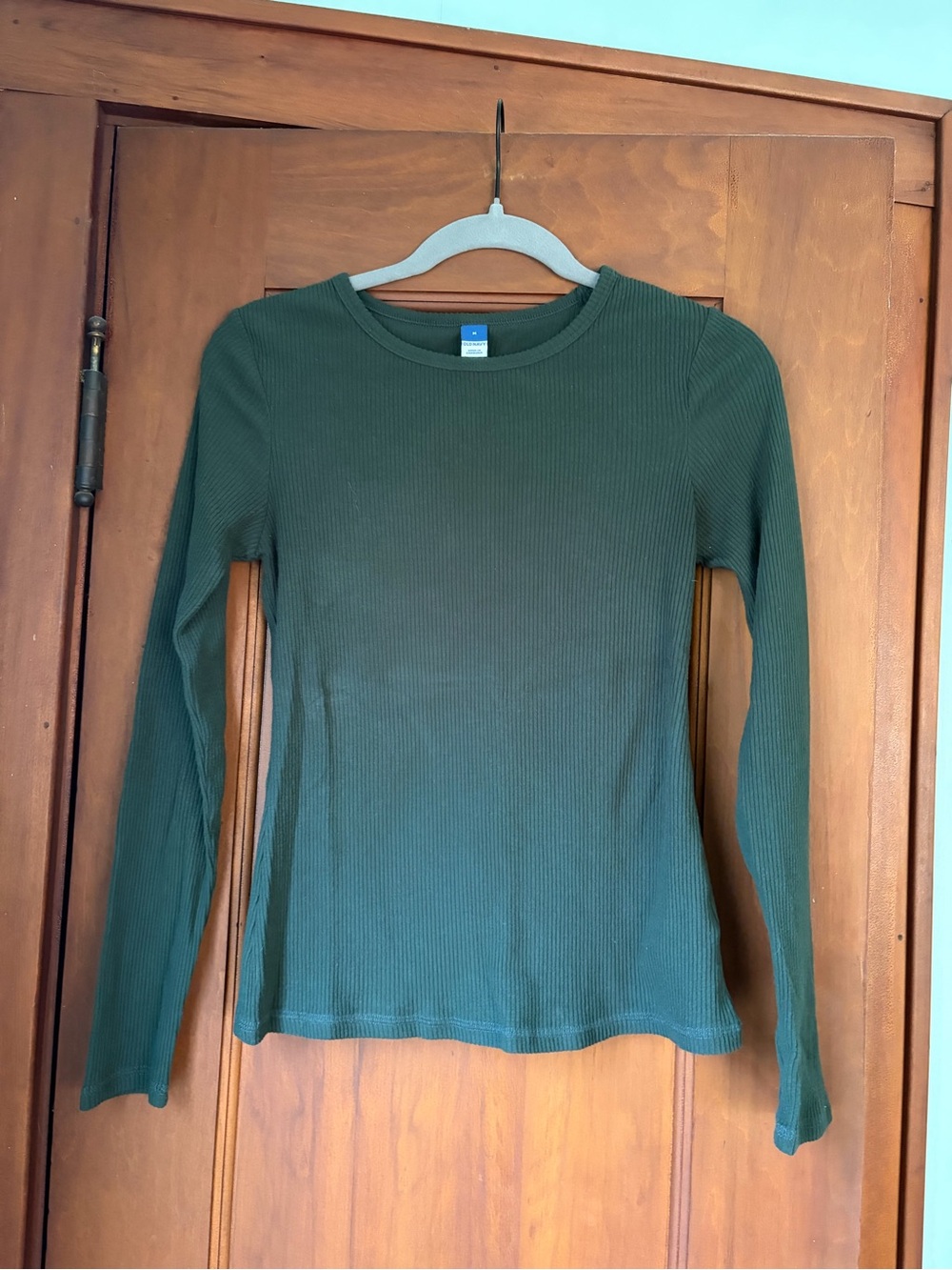 Old Navy Green Ribbed Long Sleeve Crewneck Top
